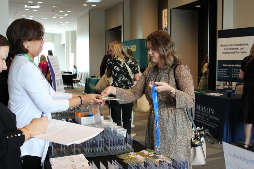 woman at registration table